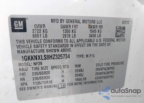 2017 GMC Acadia Denali z USA, uszkodzony, nr VIN 1GKKNXLS8HZ325734